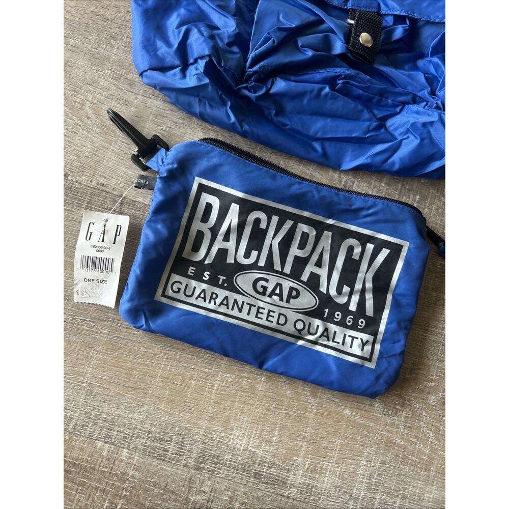 Vintage GAP Packable Backpack Blue Nylon Travel Daypack 90s Lightweight NWT